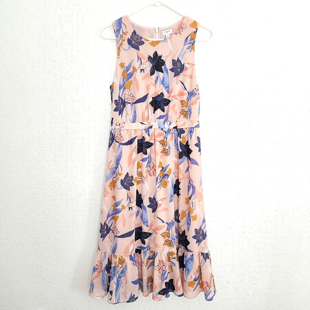 J.Crew pink flowery summer midi dress light weight casual party Size 4